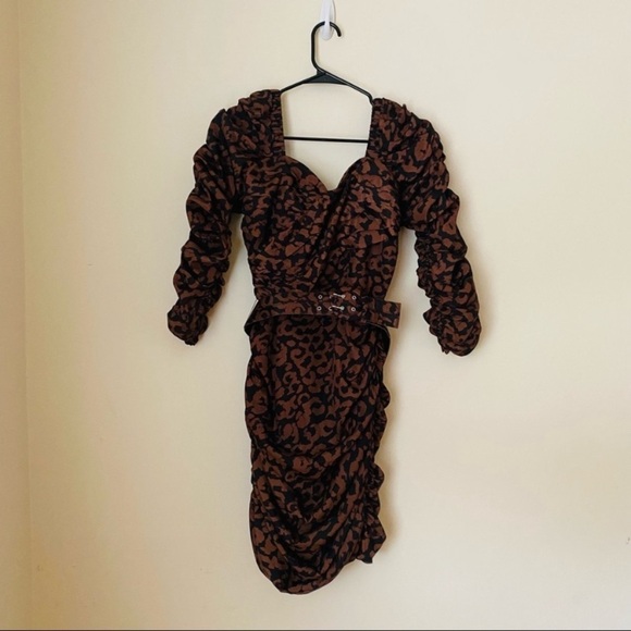 NICHOLAS ruched leopard print belted minidress Size 6​​ - Picture 2 of 8